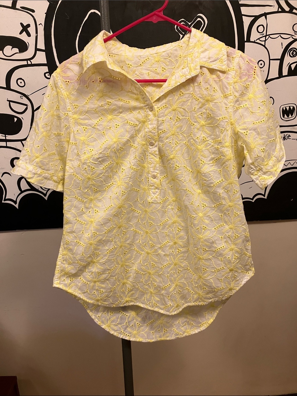 Yellow Eyelet Button-Front Top